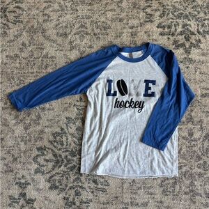 Next Level Apparel Blue and Gray Love Hockey Tee